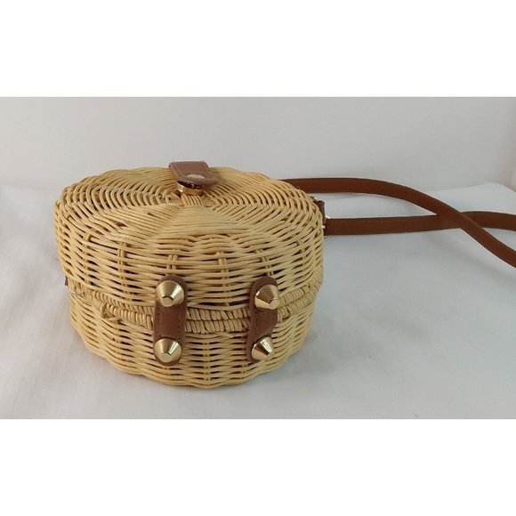 Bolsero Cross Body Purse Handwoven Round Natural Straw new with tags - Picture 3 of 7